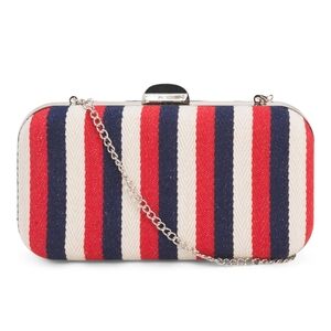 Striped Red, Navy & White Chain Clutch